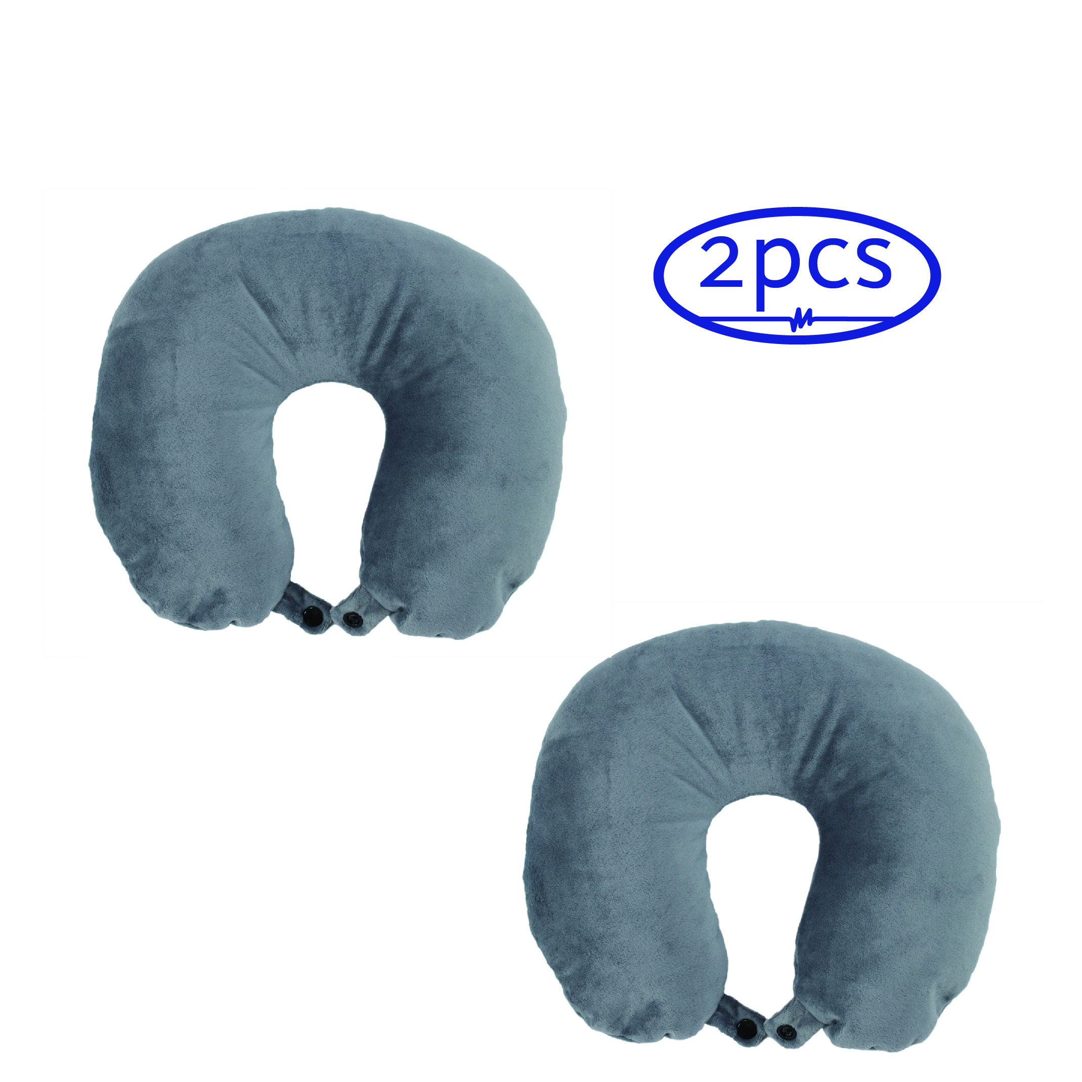 MN-5302G Micro-beads U-Shape Neck Pillow, Velour Cover; Gray - 2 Pieces / Pack